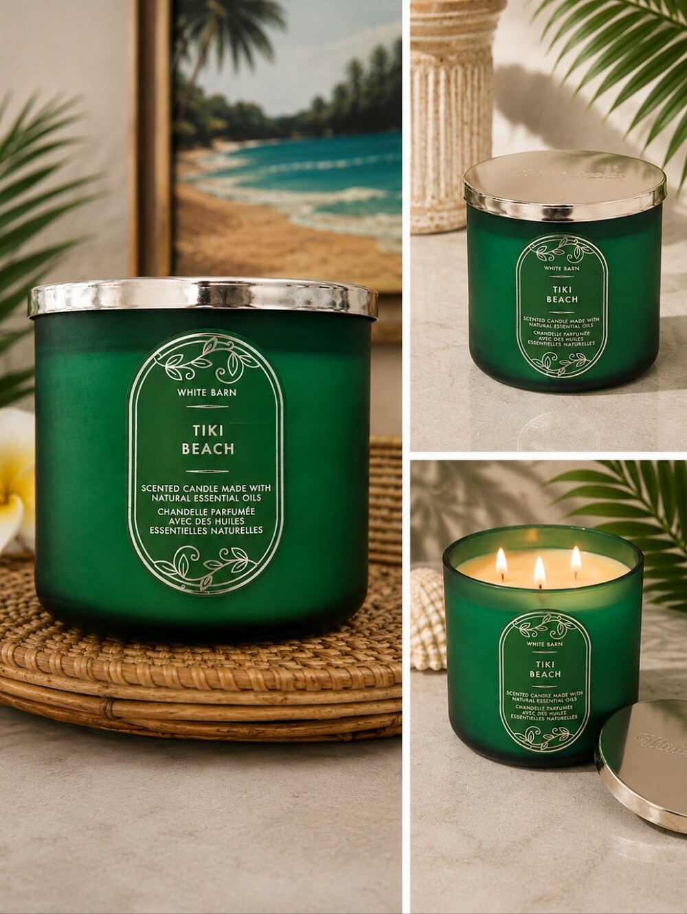White Barn Tiki Beach Candle - Emerald Green Jar